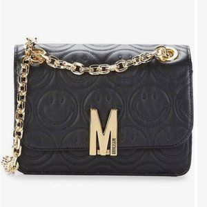 Moschino Smiley-Embossed Leather Shoulder Bag